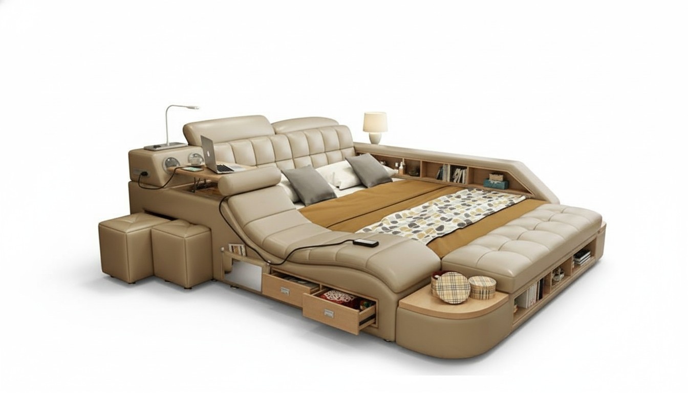 Multifunction Beds Luxury Leather Bed Cushion Modern Hotel Massage Function New