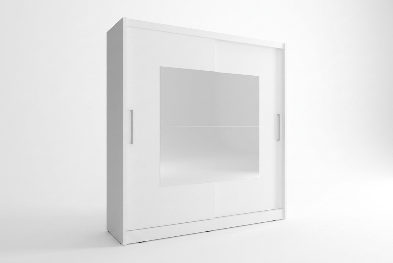 Modern style designer massive wardrobe made of MDF/chipboard 200cm with 2-sliding doors & square mirror