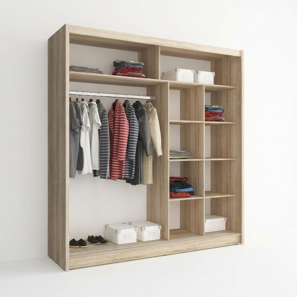 Modern style designer wardrobe made of MDF with 2-sliding doors & mirror 200cm