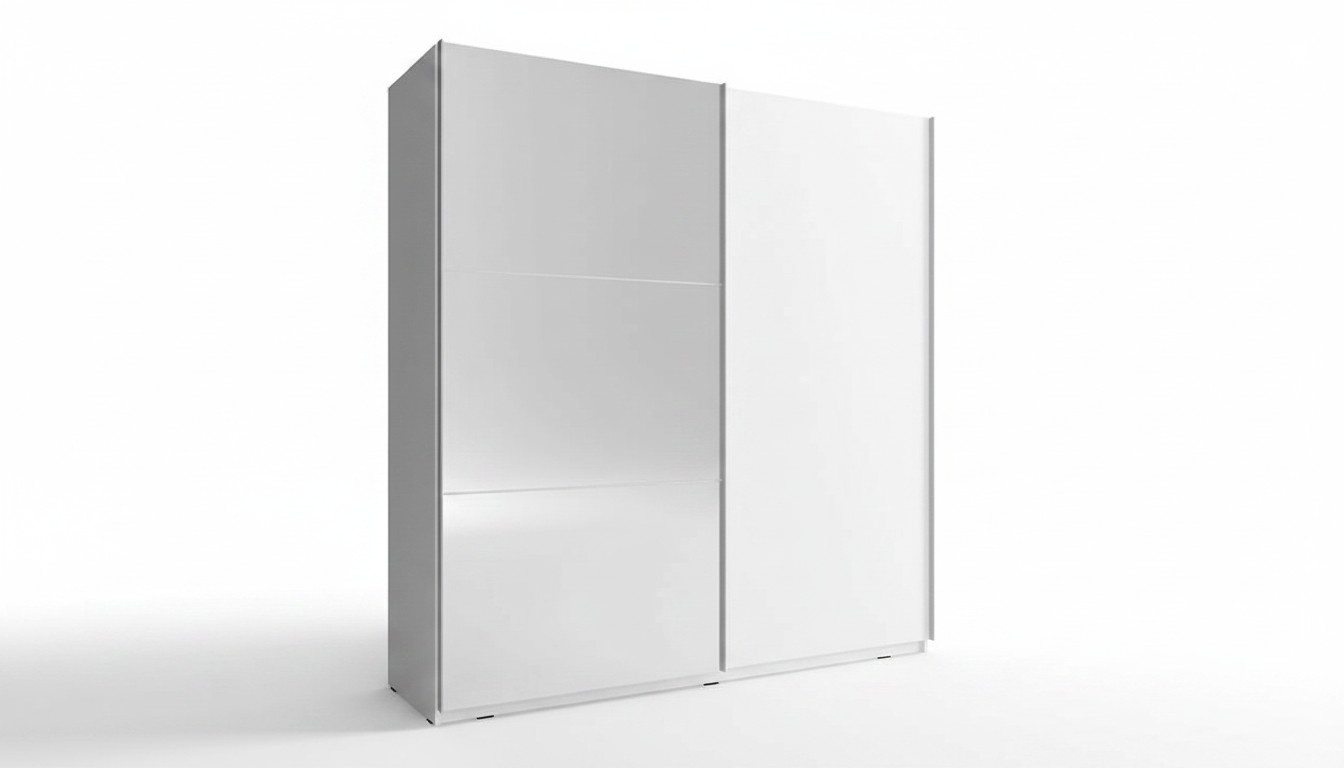 Designer wardrobe made of MDF in modern style with 2-floating doors & massive rectangular mirror