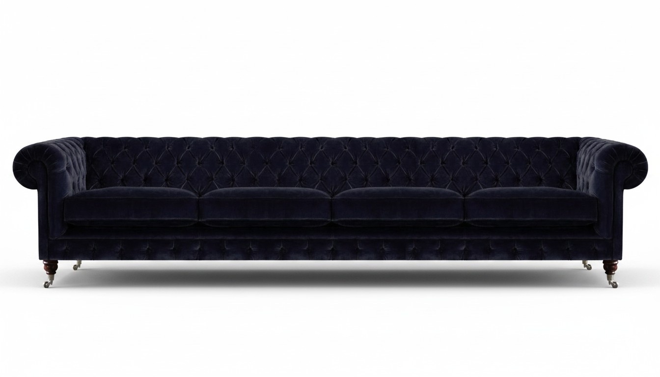 Living Room Chesterfield Black Sofa Four Seater Modern New Furnishings