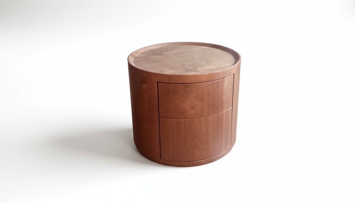 Modern style designer round bedside table with 2-sliding drawers made of real wood