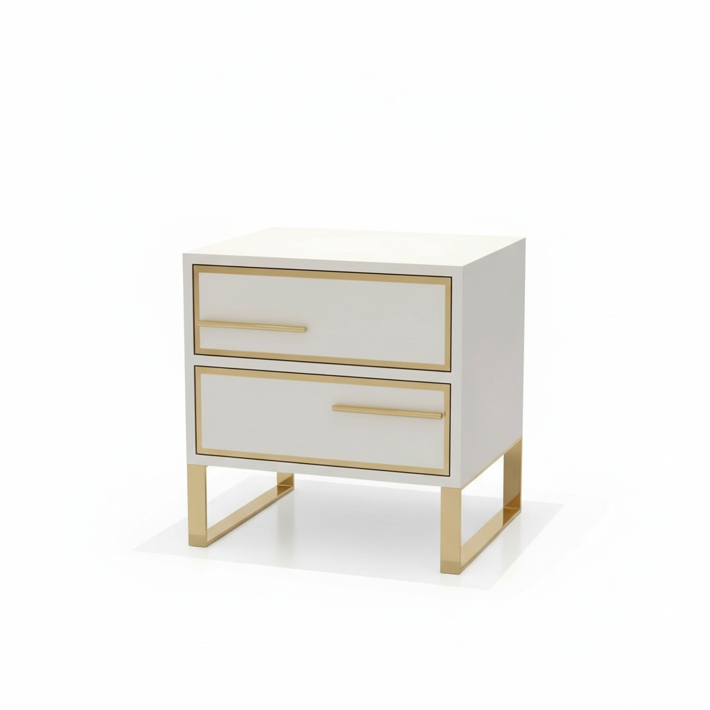 Modern style designer bedside table with 2-sliding drawers made of stainless steel & gloss wooden