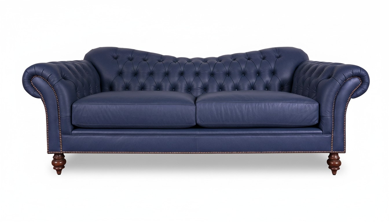 Luxurious Chesterfield Sofa 3-Seater Blue Faux Leather Upholstery Amazing Design New