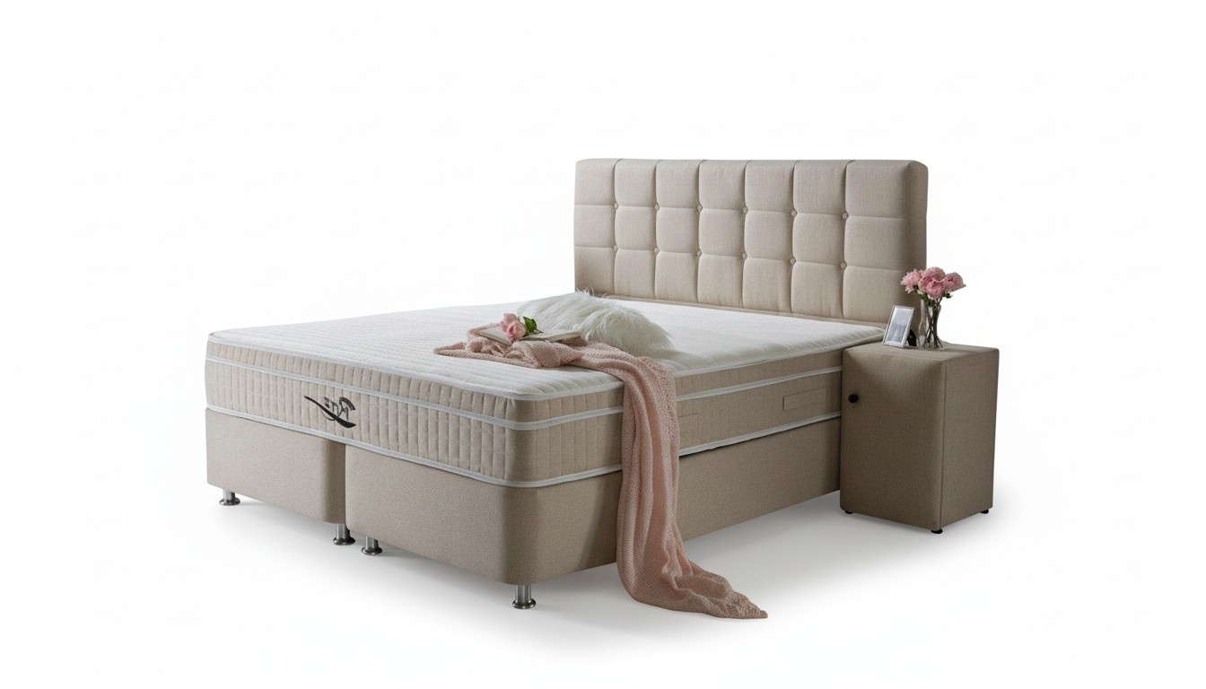Noble Boxspring Bed 3pcs Set Bedside Table Beds Furniture Luxury Bedroom Mattress