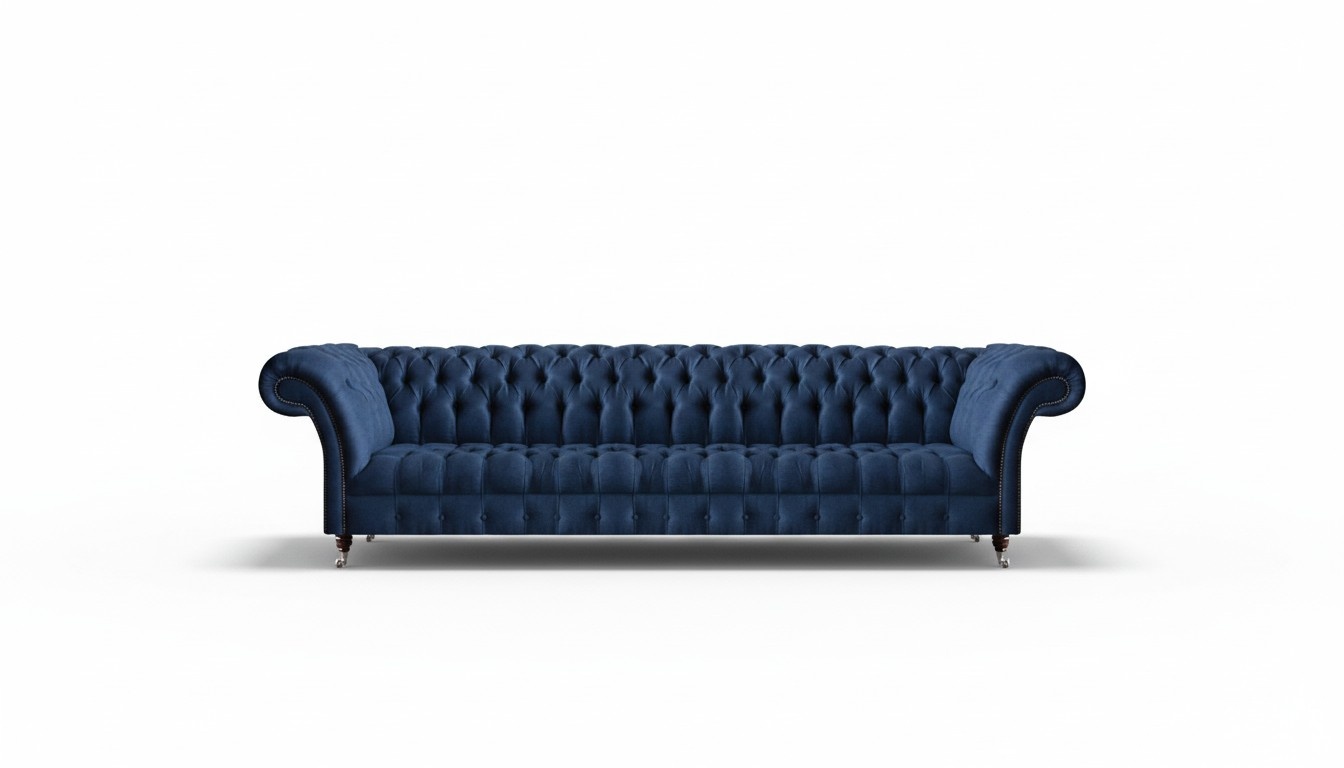 Noble Chesterfield Blue Upholstery Four Seater Living Room Couches Sofas