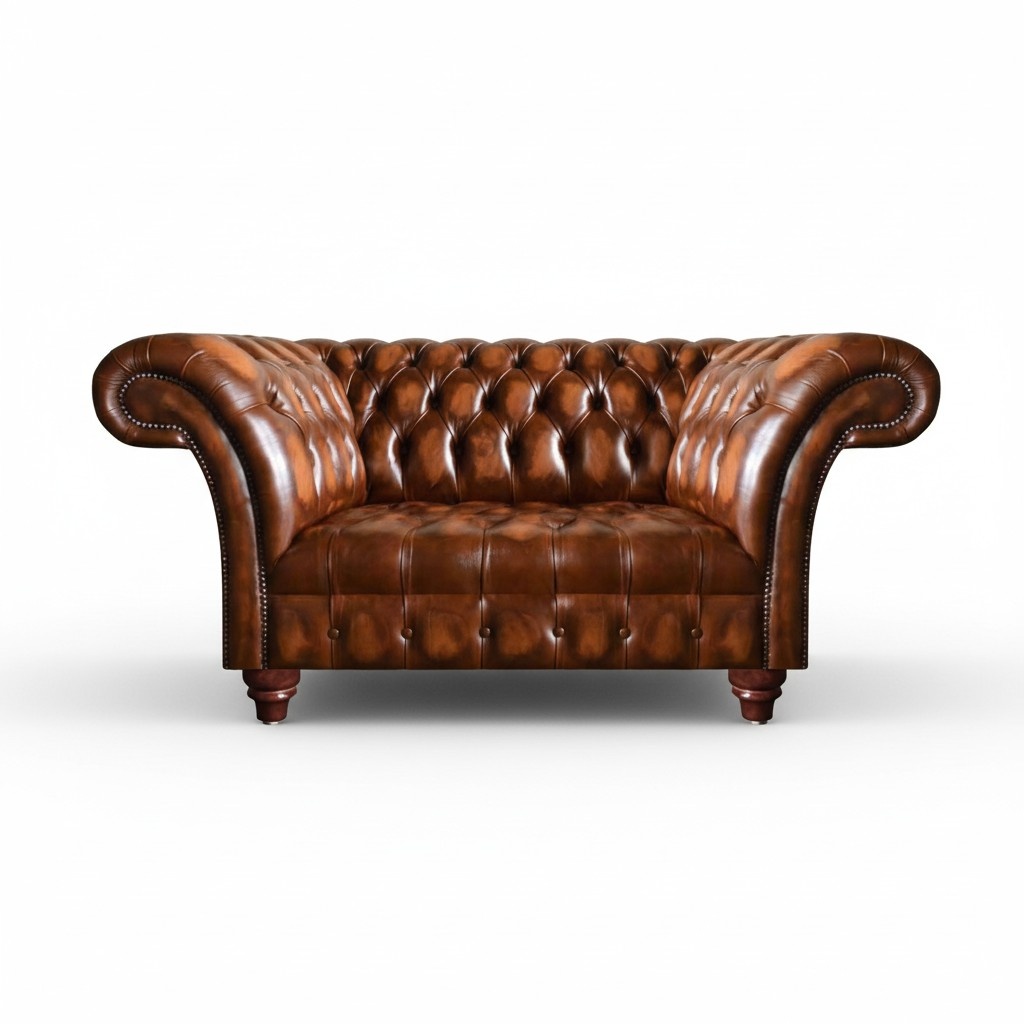 Noble Chesterfield Brown Leather Three Seater Living Room Sofa New