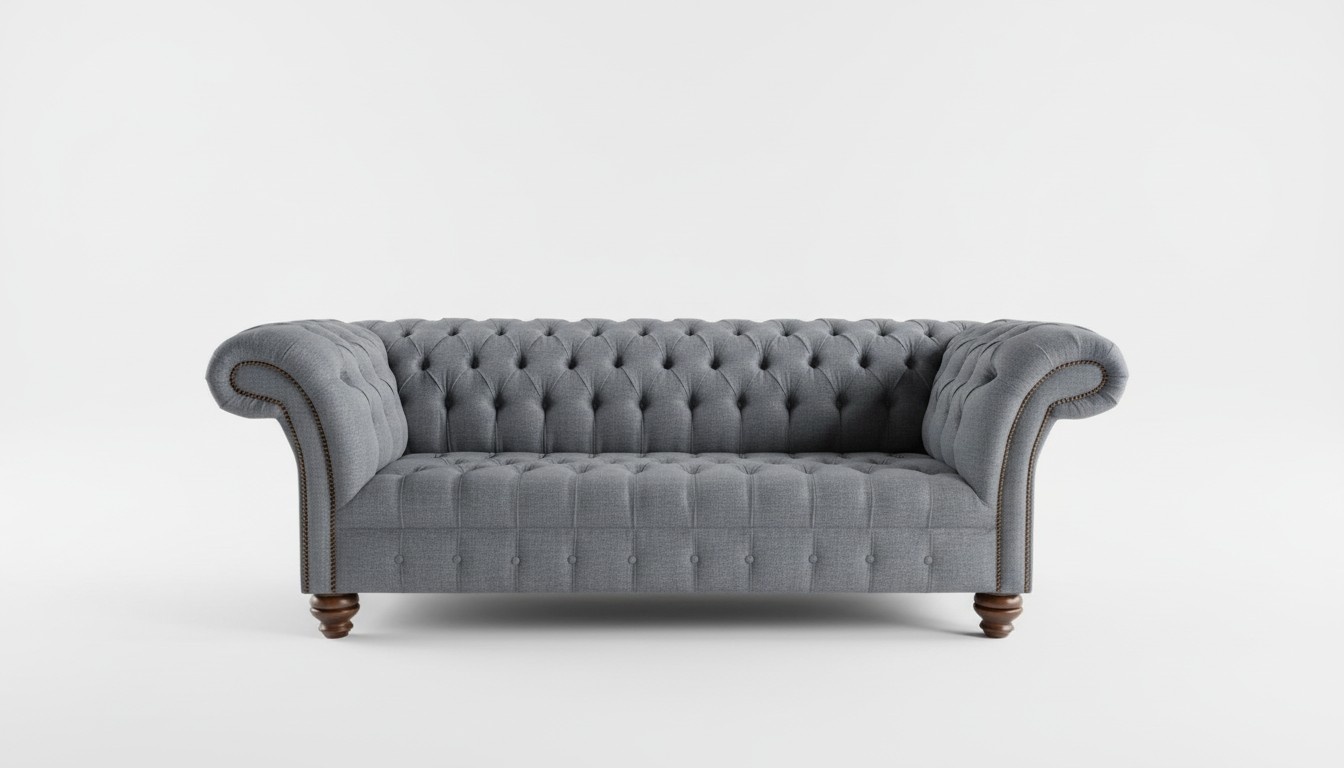Noble Chesterfield furniture living room couch leather sofa upholstery gray 3 seater new