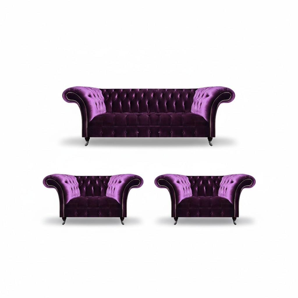Noble Chesterfield Purple Set Designer Sofas Living Room Couches 3-piece