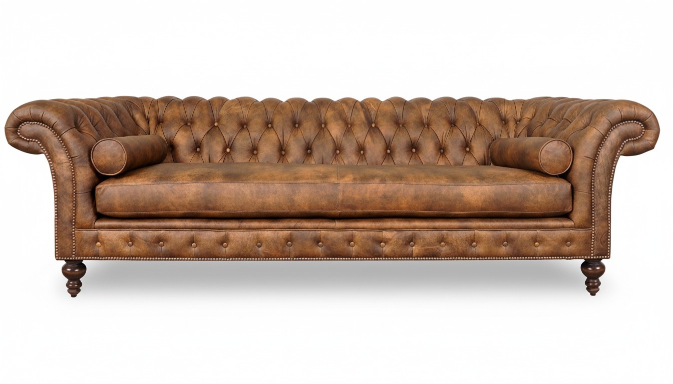 Luxurious Chesterfield Sofa Classic 3-Seater Padded Brown Faux Leather Upholstery Comfortable with Cushions New