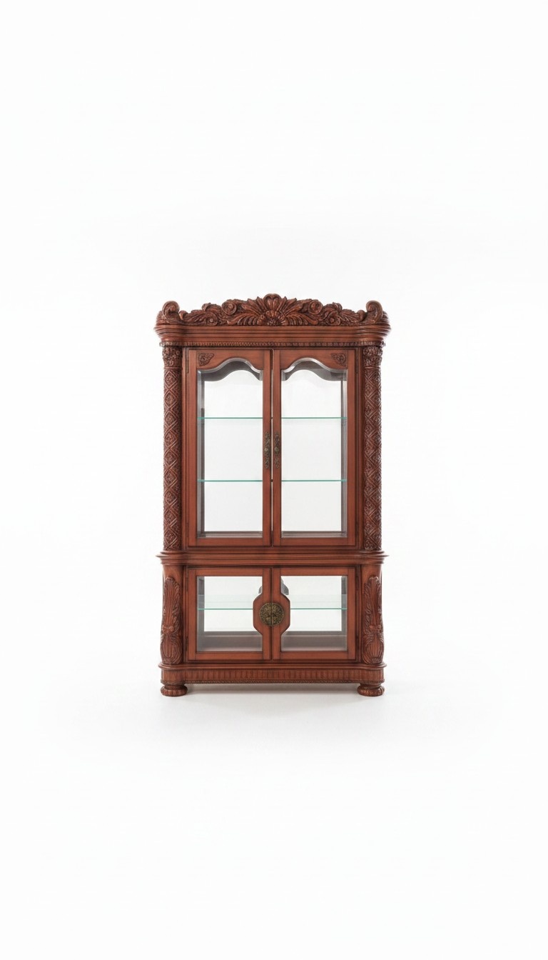 Baroque style made of real wooden living room showcase/cupboard with 4-swing doors