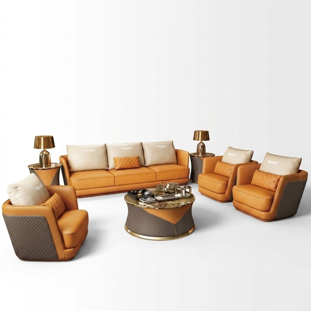 Precious Luxury Class Living Room Set Sofa Couch Upholstery 7pcs Set Leather