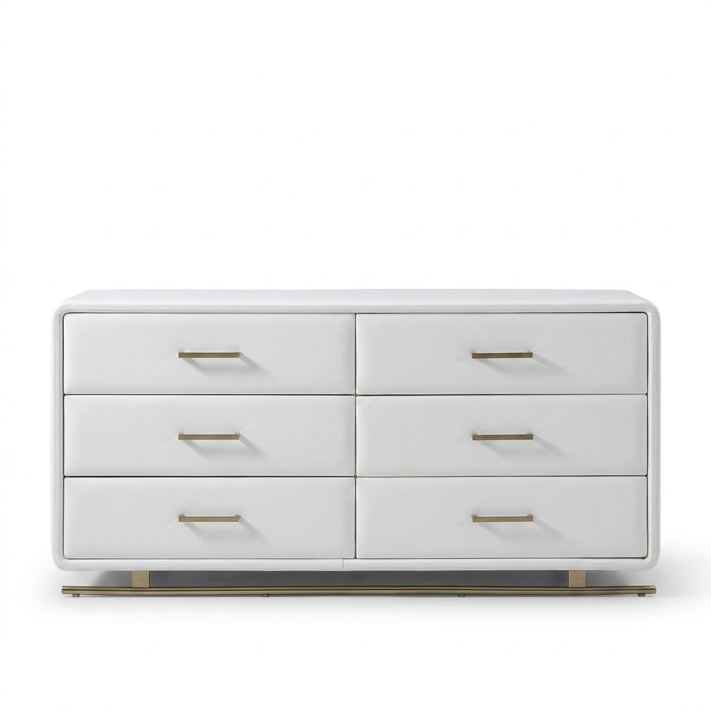 Precious Luxury Upholstered Sideboard Cabinet Chest of Drawers White Leather Sideboard Chests of Drawers