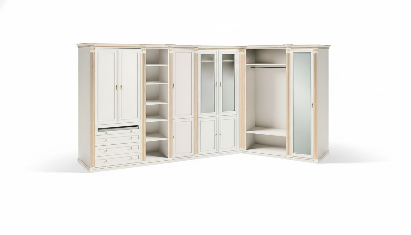 Noble white wardrobe bedroom cabinets stylish wooden furniture