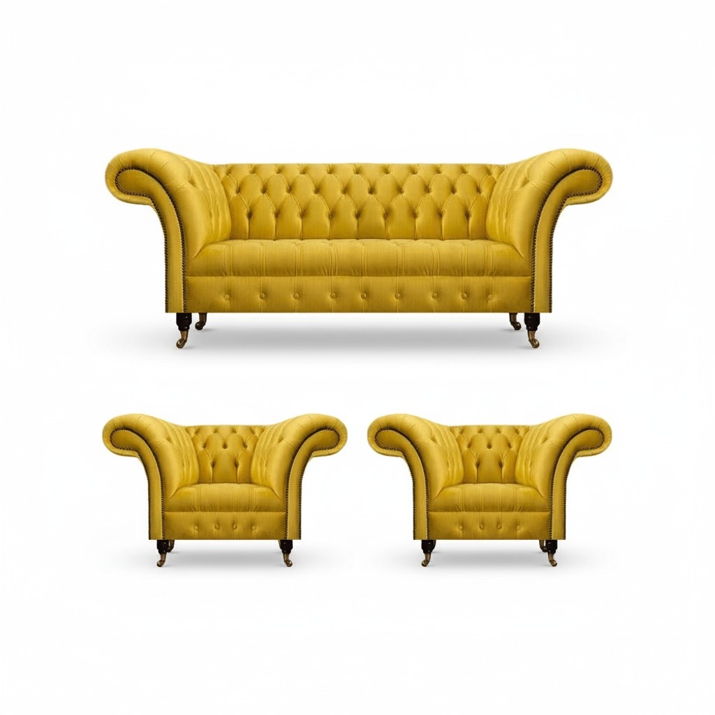 Noble yellow Chesterfield sofa set designer seating furniture modern seating set