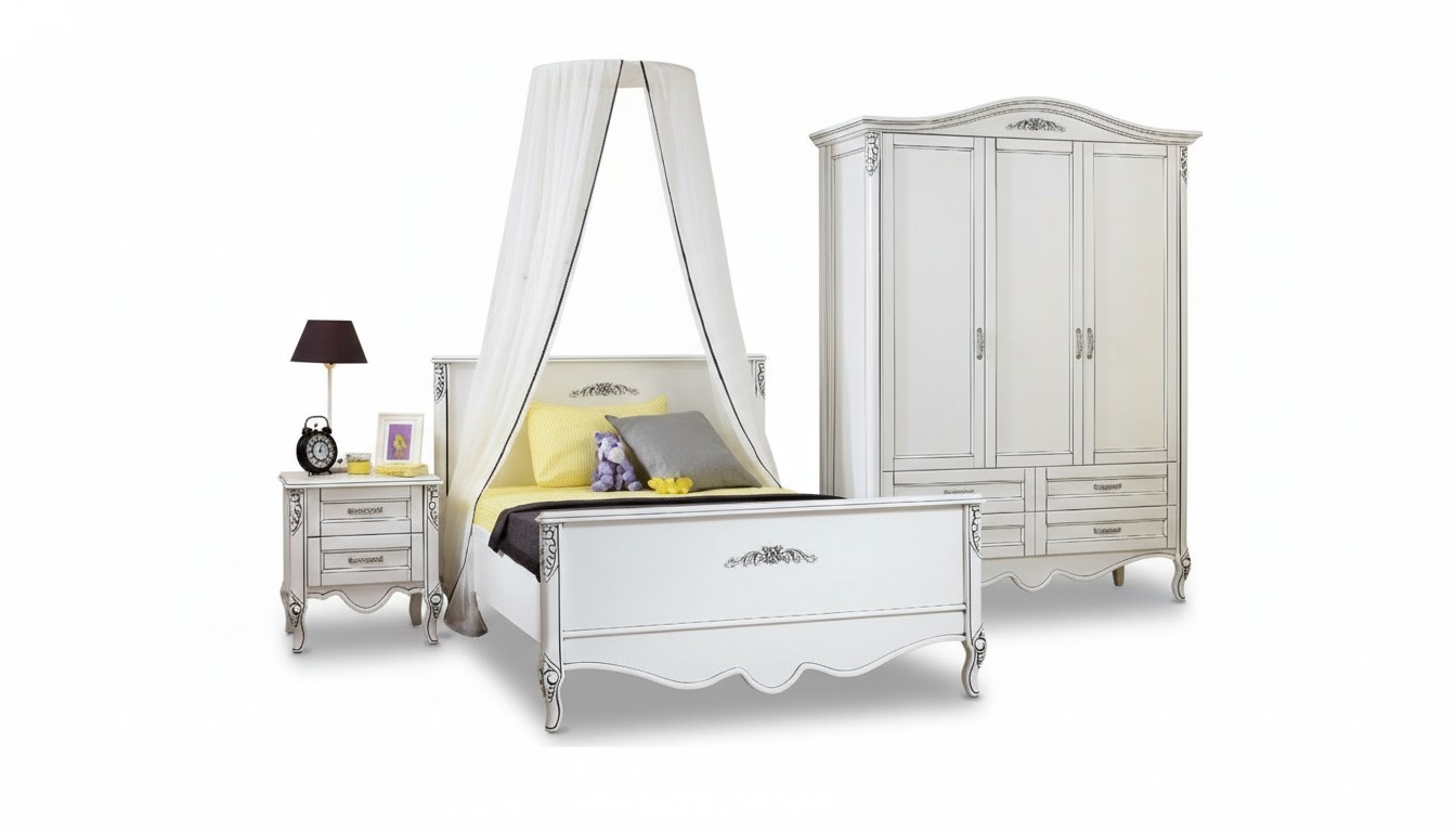 Children\'s room set in white wood with a modern design.