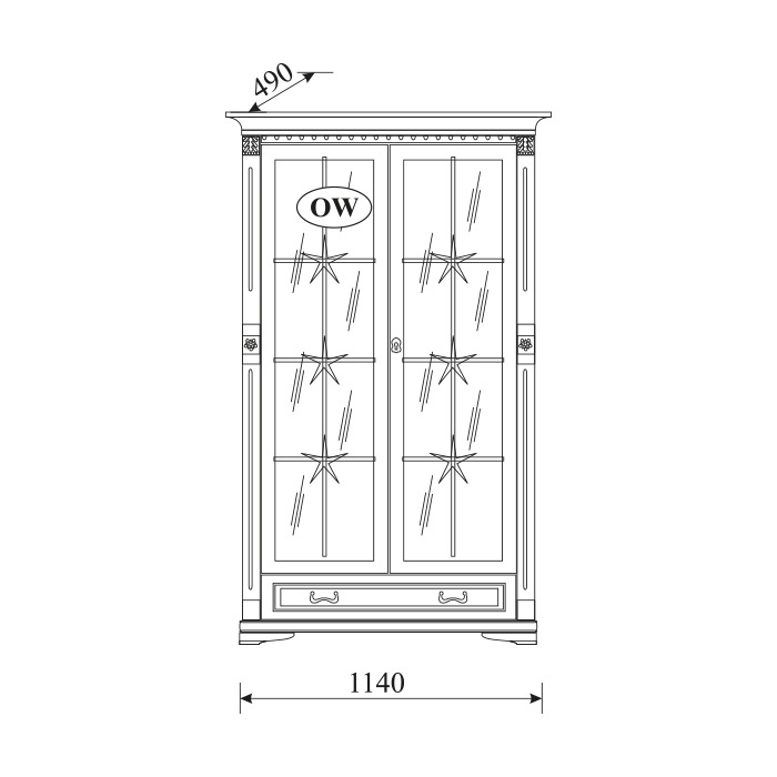 Living room classic wooden showcase with swing doors & a drawer model - OW2A