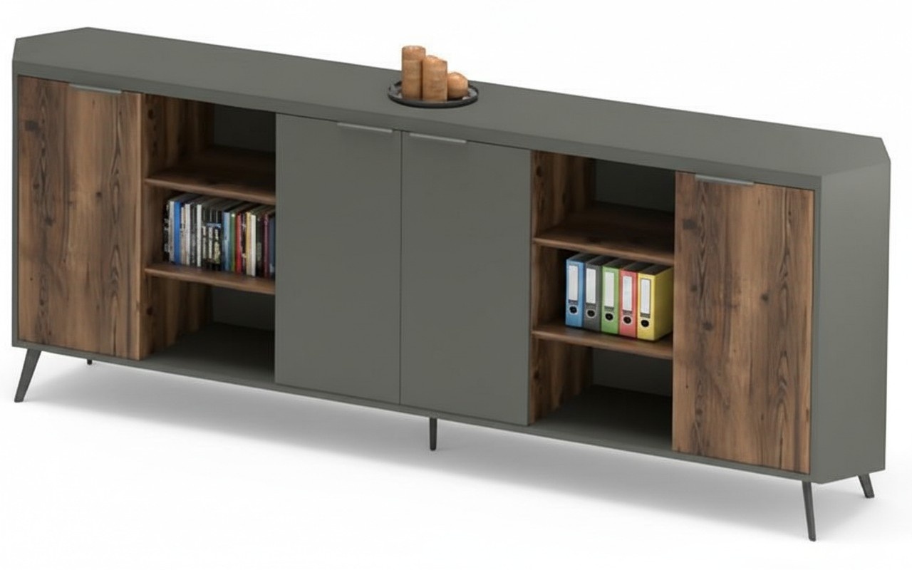 Office cabinet file cabinet sideboard cupboard wood gray brown freestanding