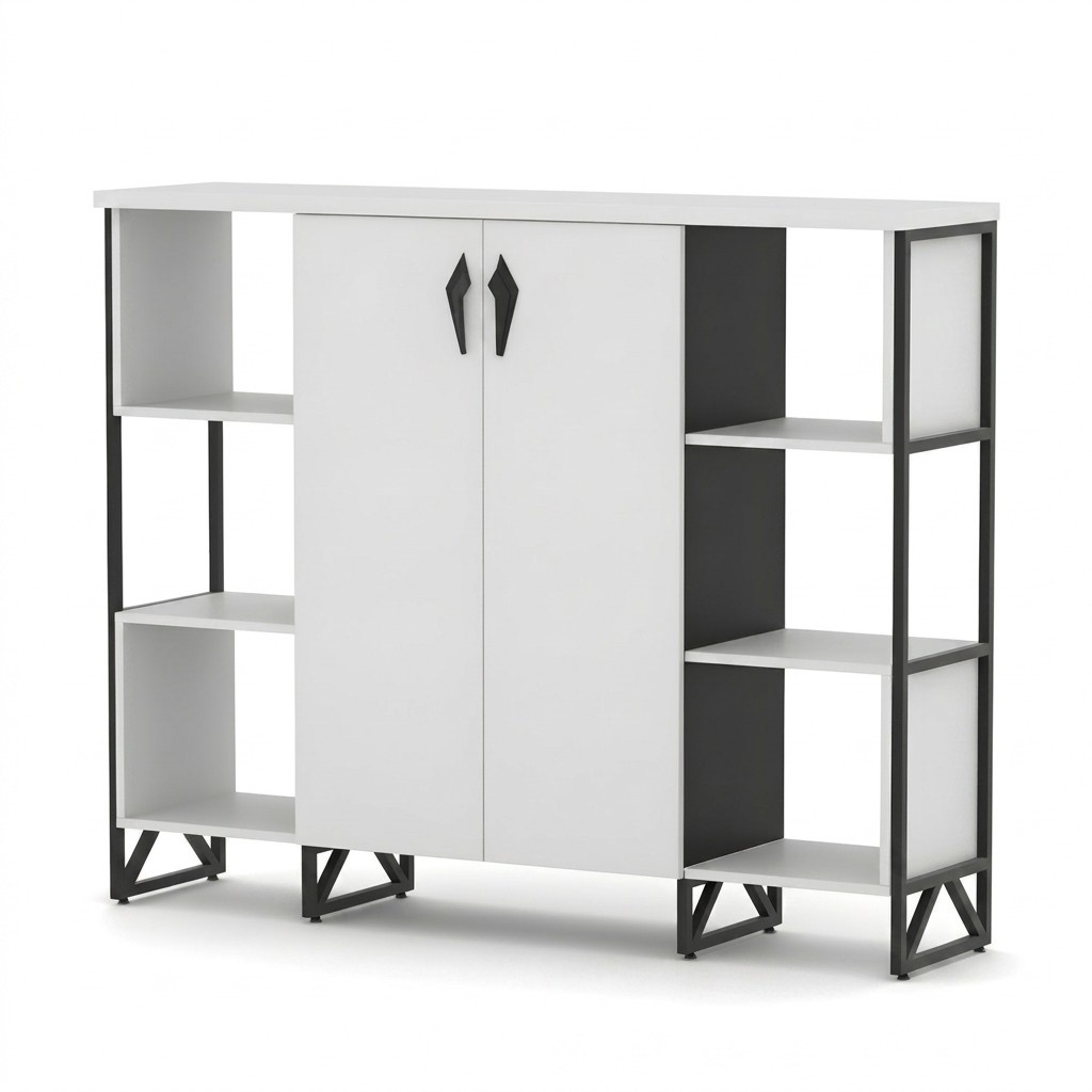 Office cabinet, bookshelf, side cabinet, white, home office, office furniture.