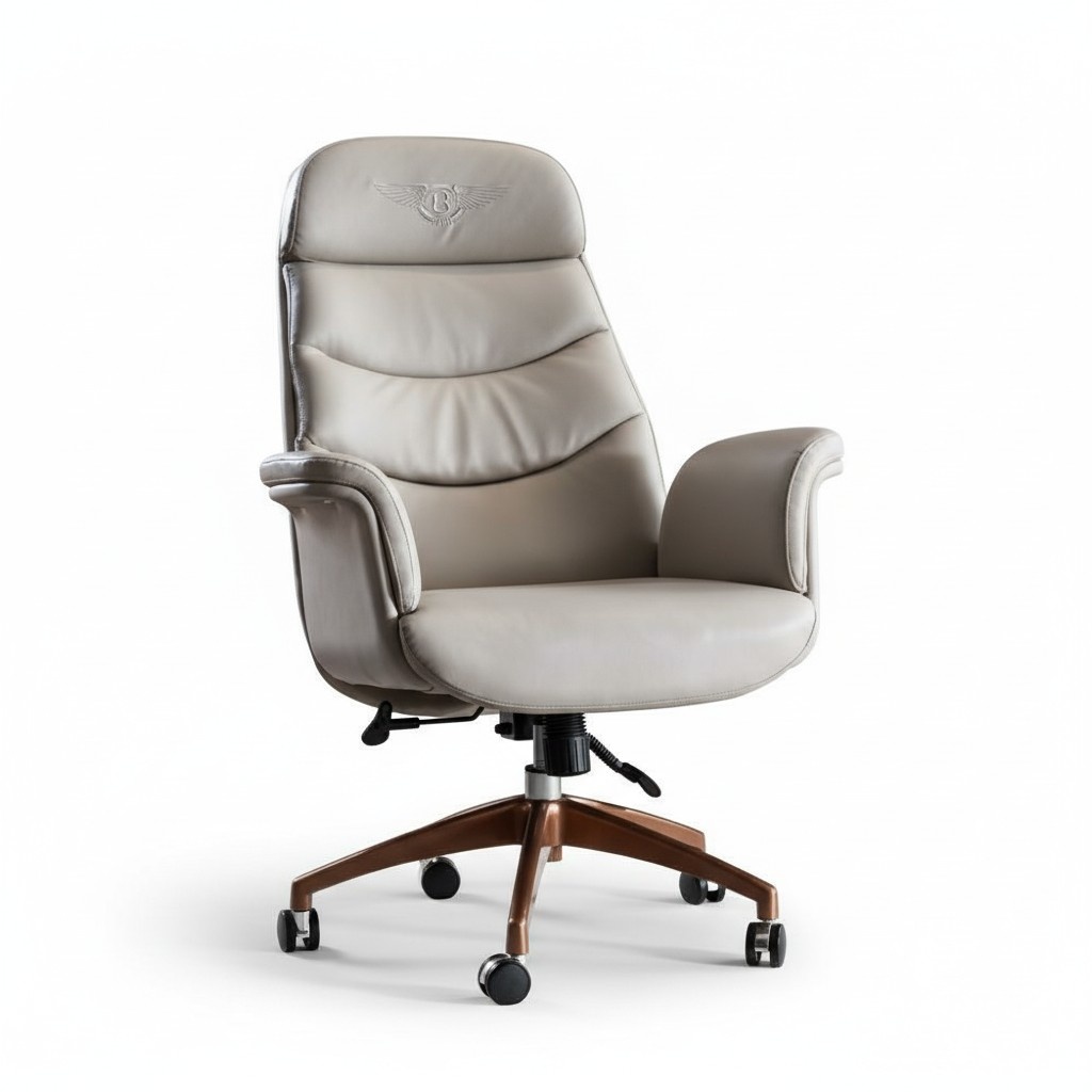 Office Chair Beige Leather Stainless Steel Workroom Office Furniture Luxury Furnishing New