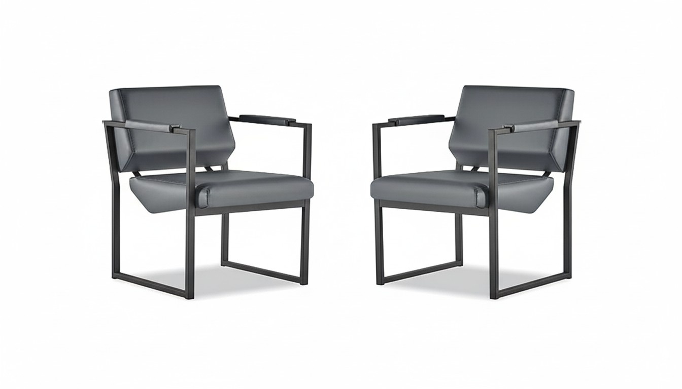 Office Chair Set Armchair Black Lounge Chair Modern 1-Seater Leather Stainless Steel