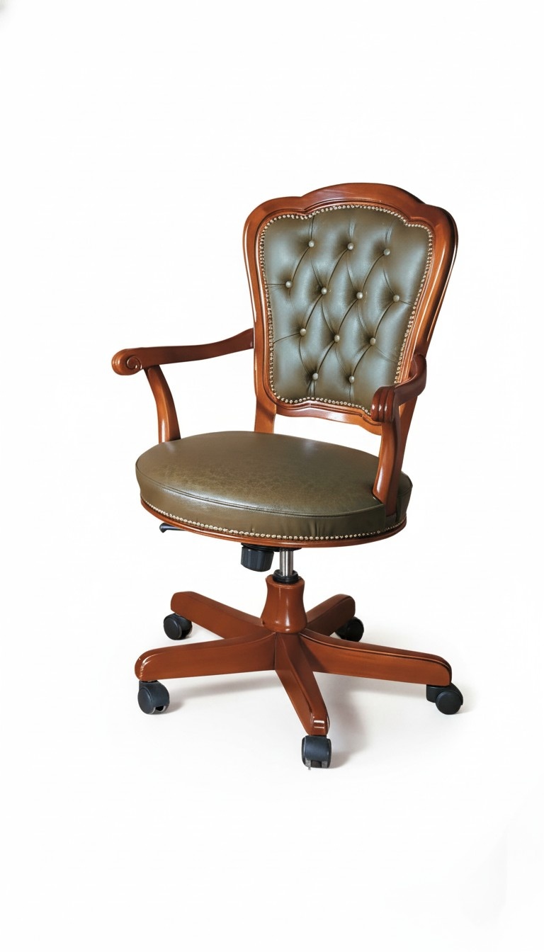 Office chair wood boss chair Chesterfield Italy furniture brown swiveling new
