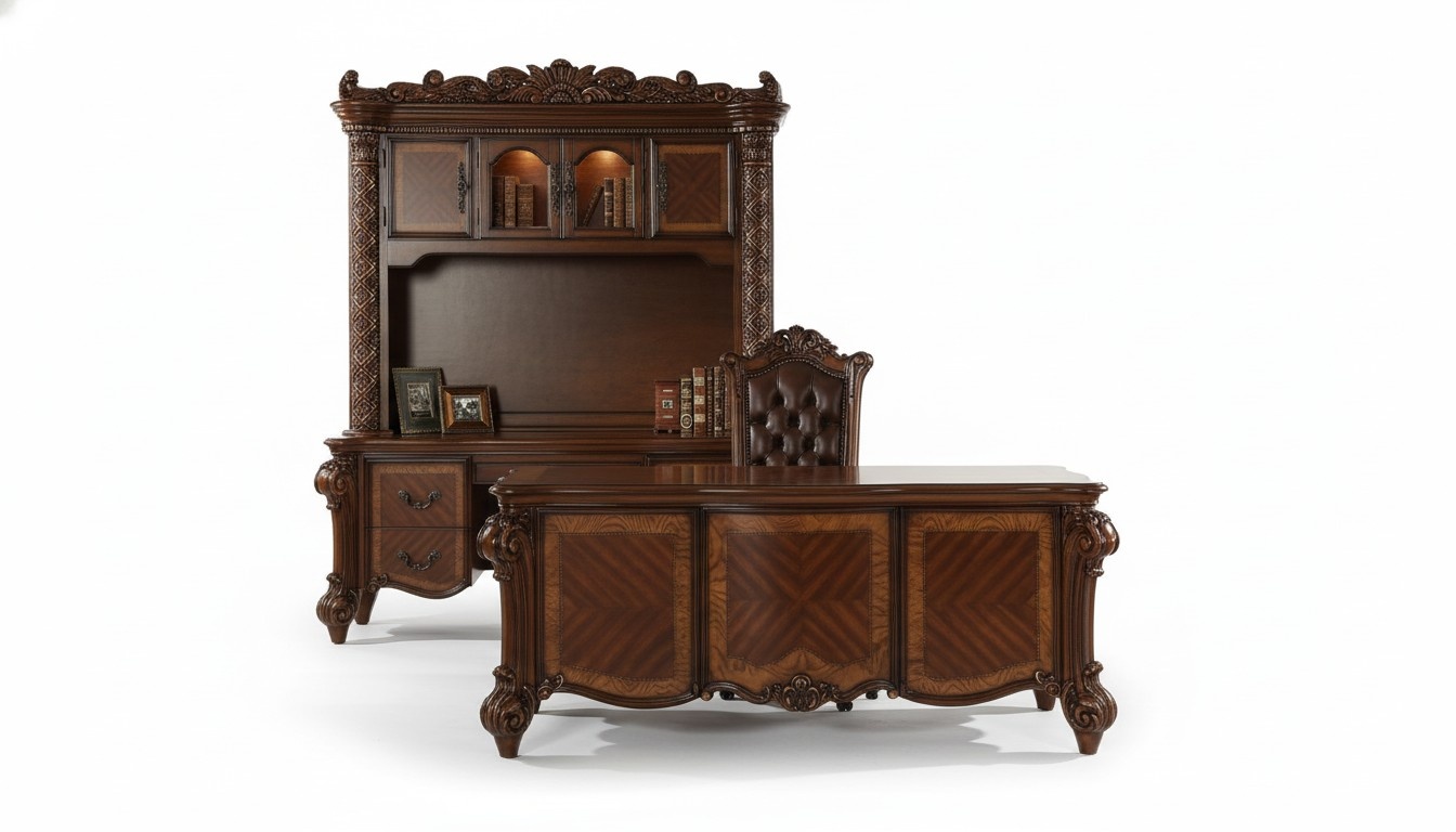 Office desk armchair desks table wood chair set of 2 tables baroque