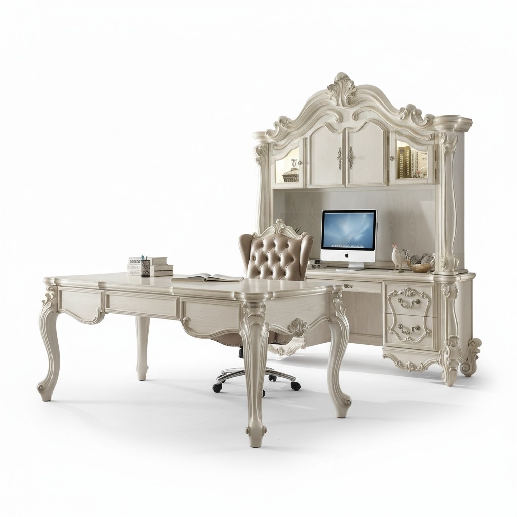 Office desk + armchair table wooden table chair 3 pcs. Set computer desk group