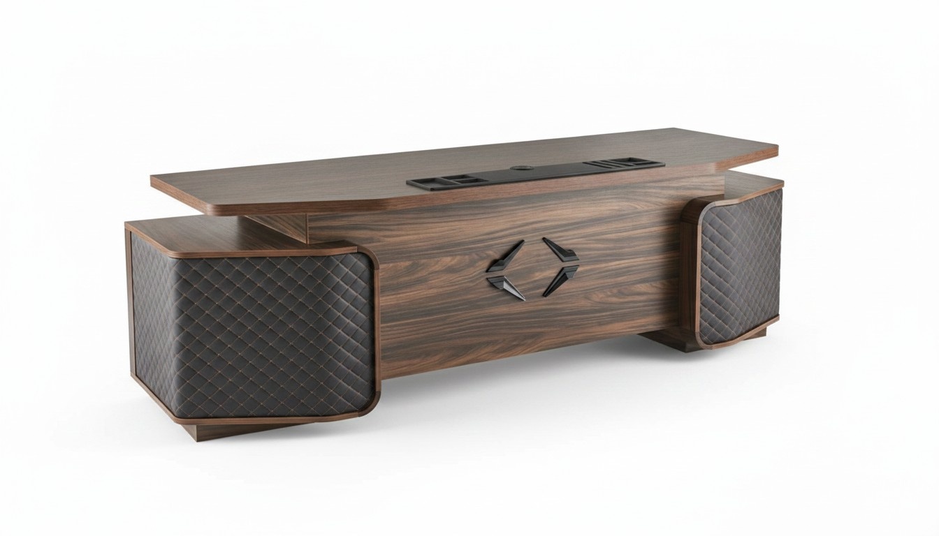 Office desk drawers study rectangular brown black modern wood