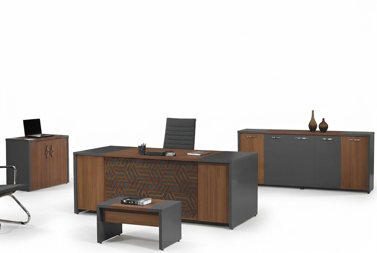 Office desk Office furniture Complete office desk set 4 pcs wood brown Office
