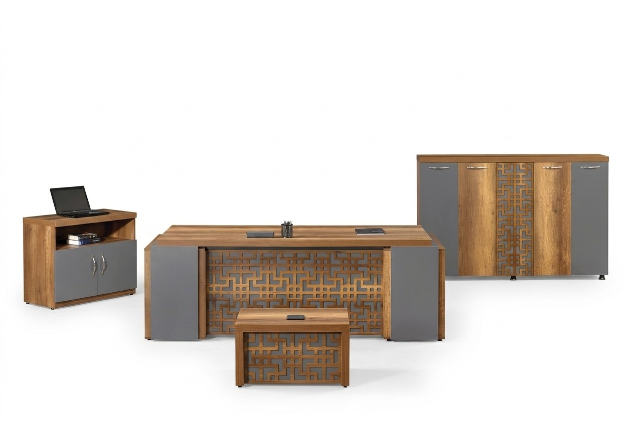 Office desk Office furniture Complete office desk set 4 pcs wood brown Office