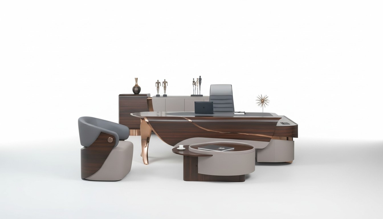 Office desk Office furniture Modern complete office desk set 4-piece wood brown office