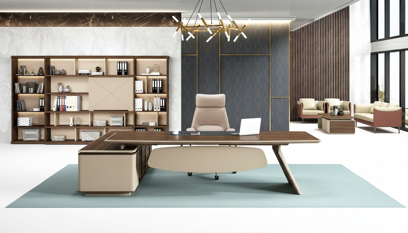 Office furniture 2 pieces. Set desk tables shelf boss table + filing cabinet