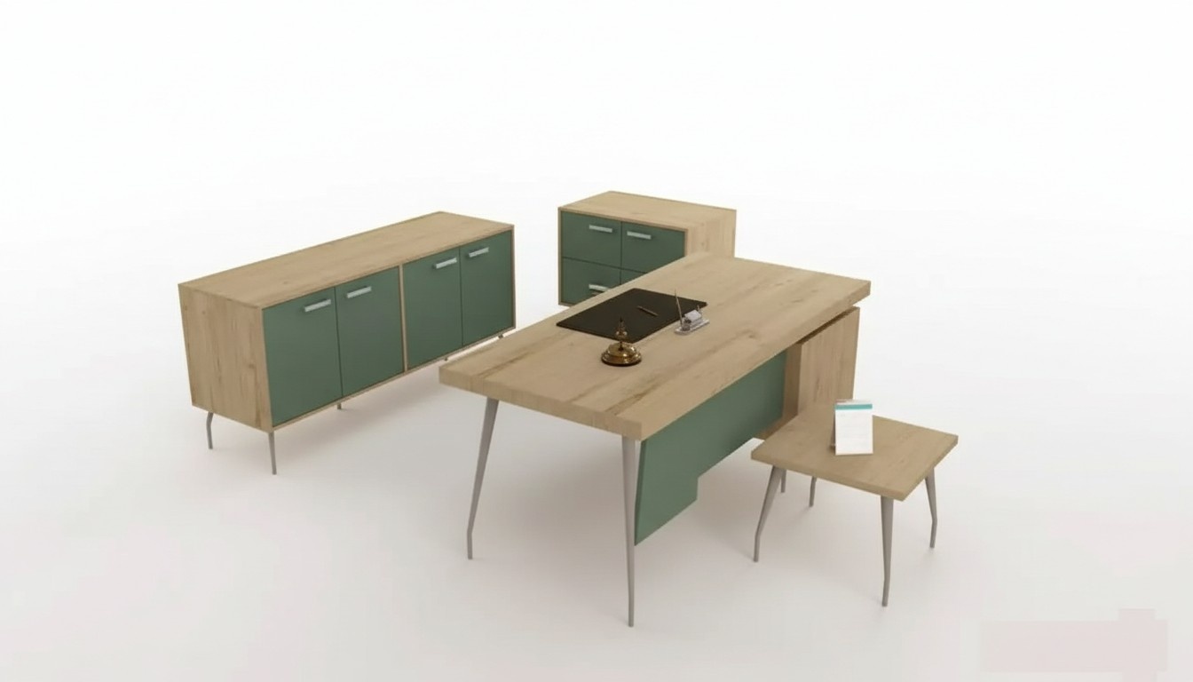 Office furniture 4-piece set desk file cabinet chest of drawers coffee table