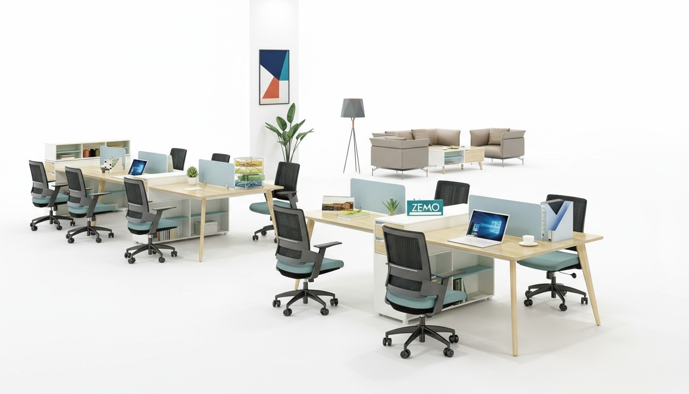 Office furniture Tables Wood table 4 workstations Desk Call center
