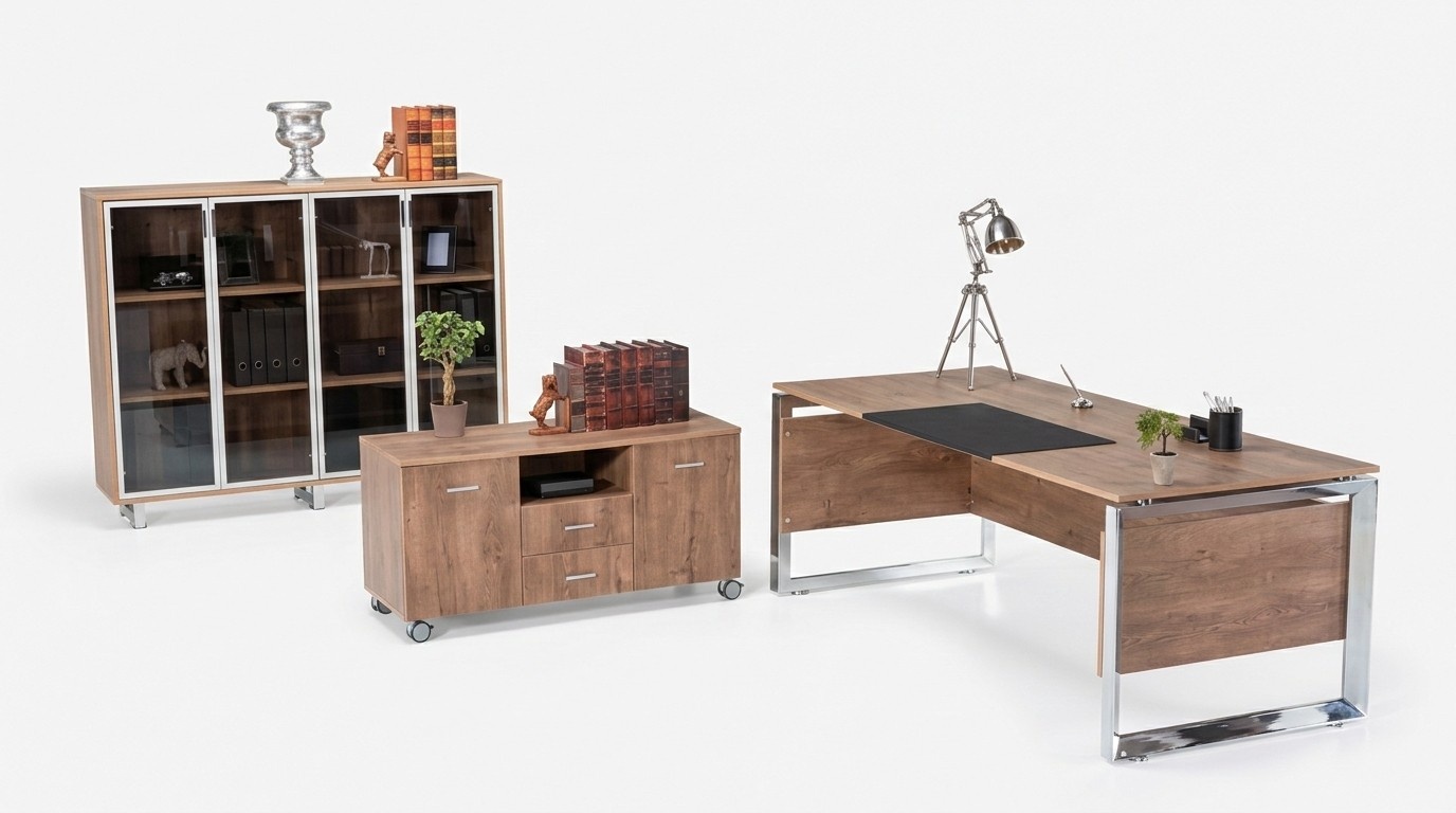 Office furniture set brown desk chest of drawers filing cabinet 3-piece set furniture