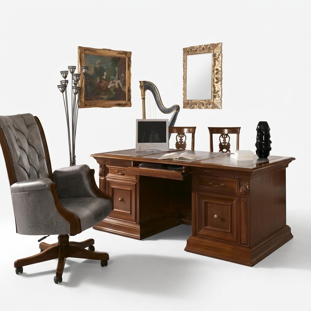 Office furnishings study armchair office furniture chief armchair baroque rococo 3-part. Real wood