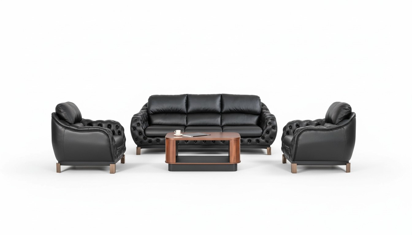 Office Set Complete Office Black 3-Seater Sofa Armchair 2 pieces with Coffee Table New