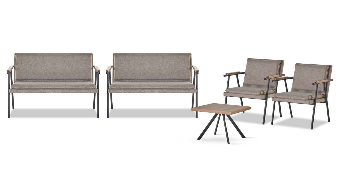 Designer Office Suite Gray 2-Seater Modern 2x Fabric Armchairs 4-Piece Set