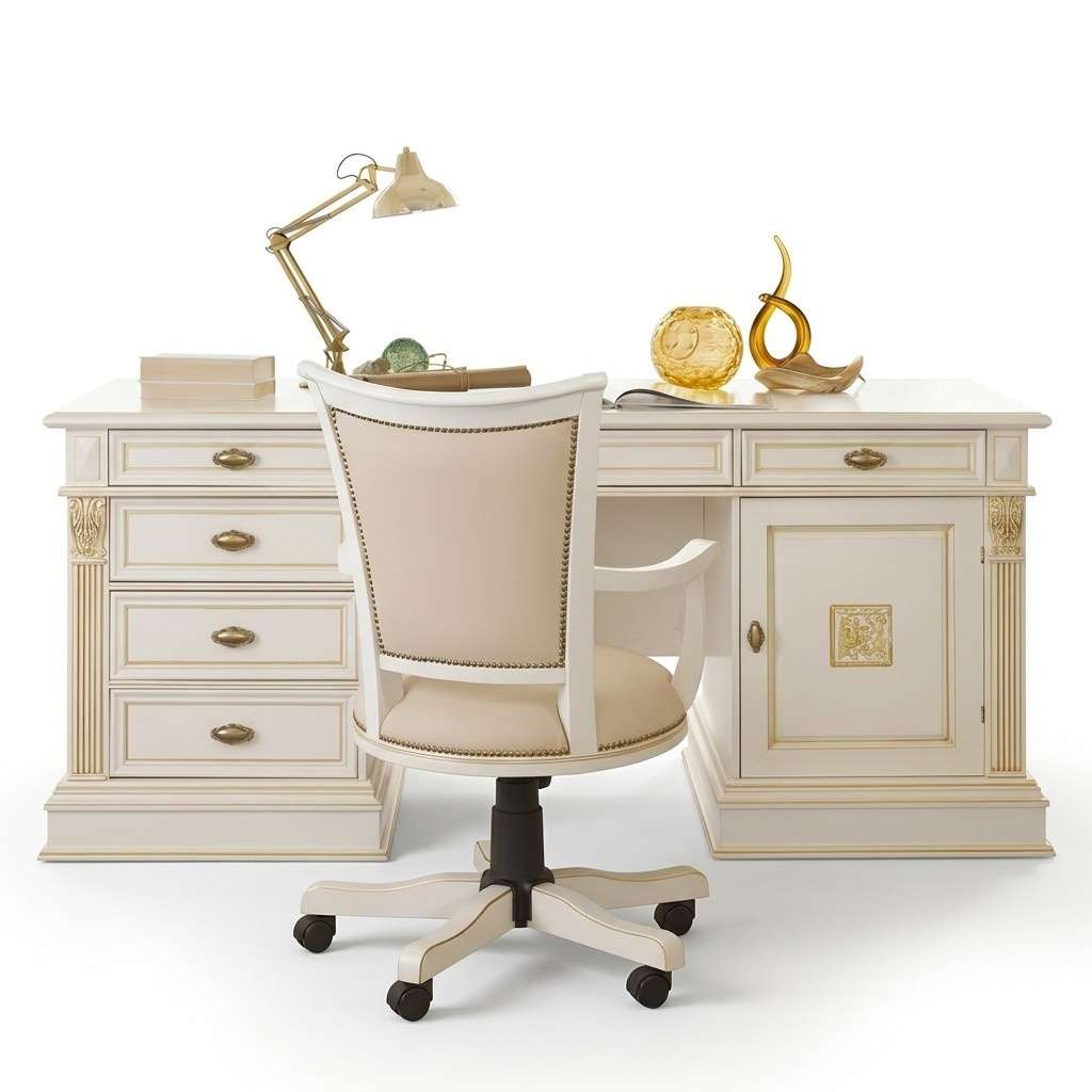 Office set desk executive chair complete office baroque rococo 2-part. Set Real wood