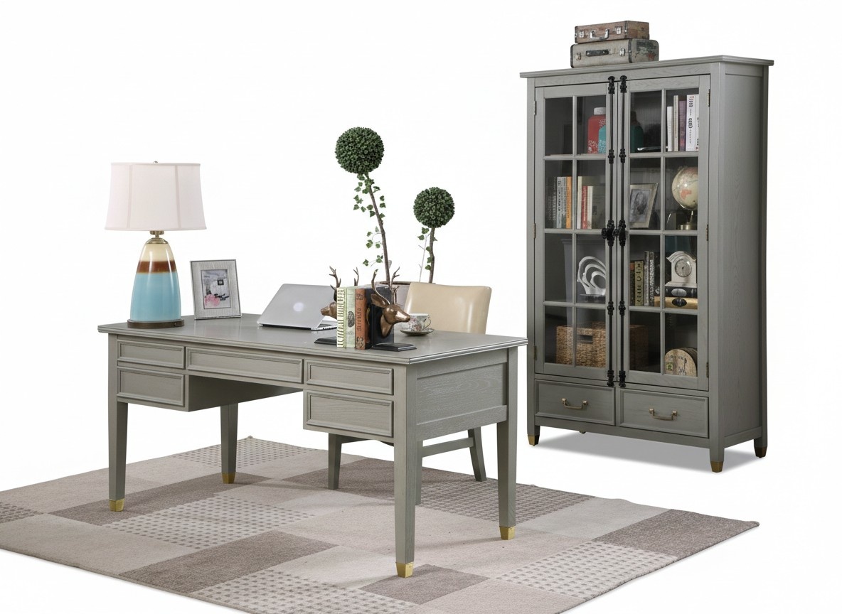 Office set furnishings country house desk chair filing cabinet shelf table 3 pcs.