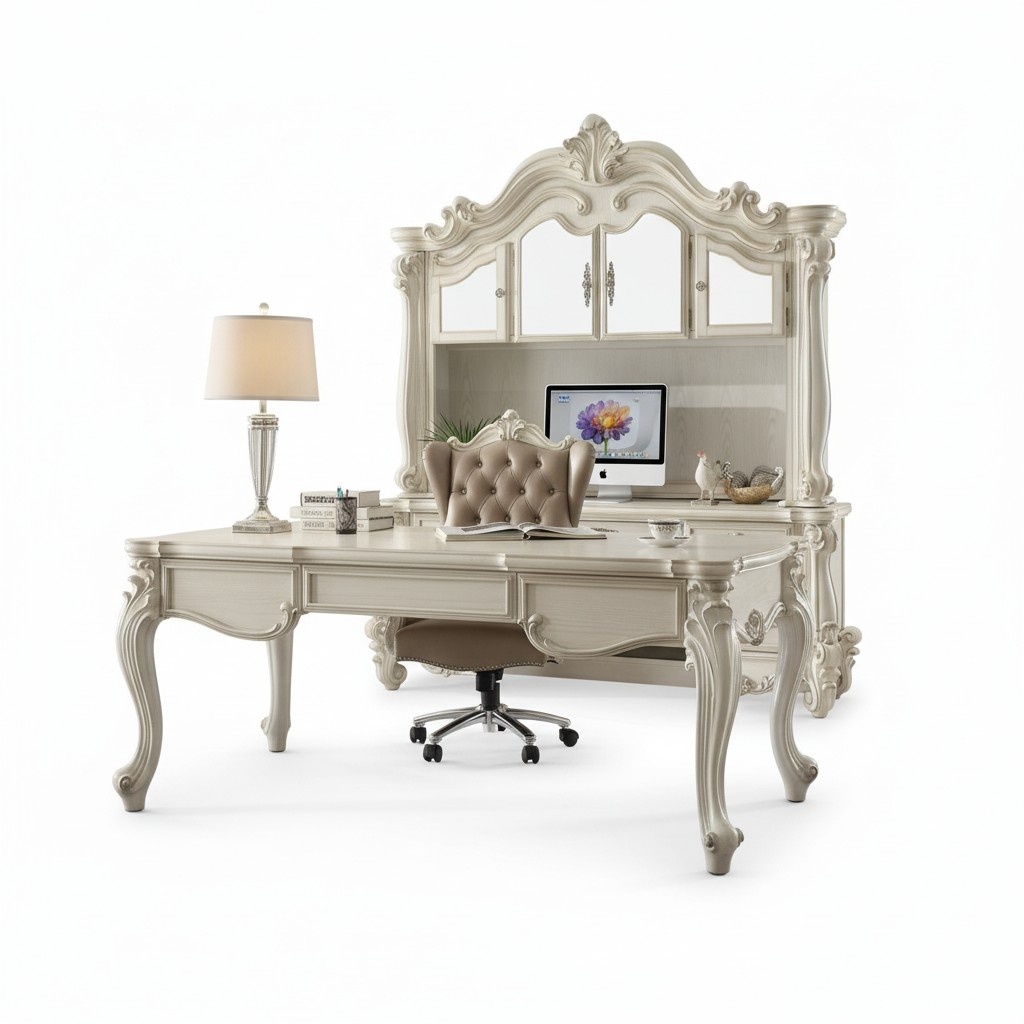 Office Set Furnishing Desk Table + Executive Armchair Baroque Rococo 2pcs.