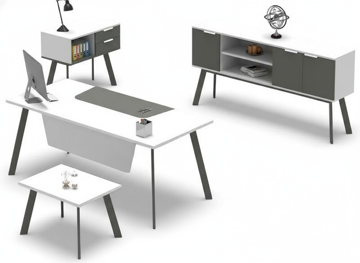 Office Workspace Set Table Sideboard Chest of Drawers Coffee Table Complete 4-piece