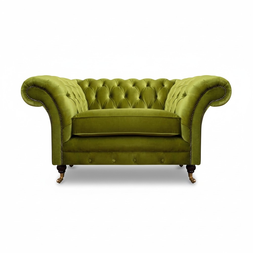 Olive green Chesterfield armchair upholstered furniture designer textile 1-seater