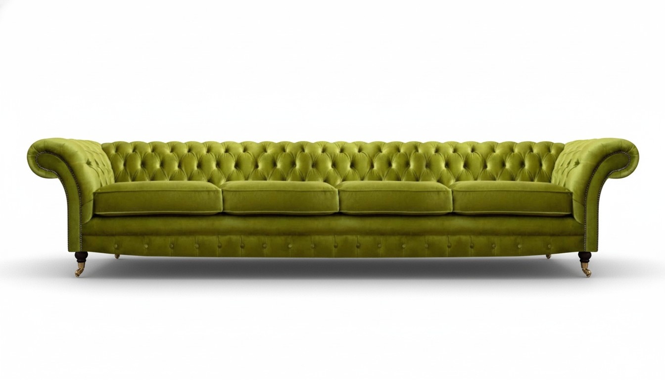 Olive green Chesterfield furniture designer 4-seater couch textile seating furniture