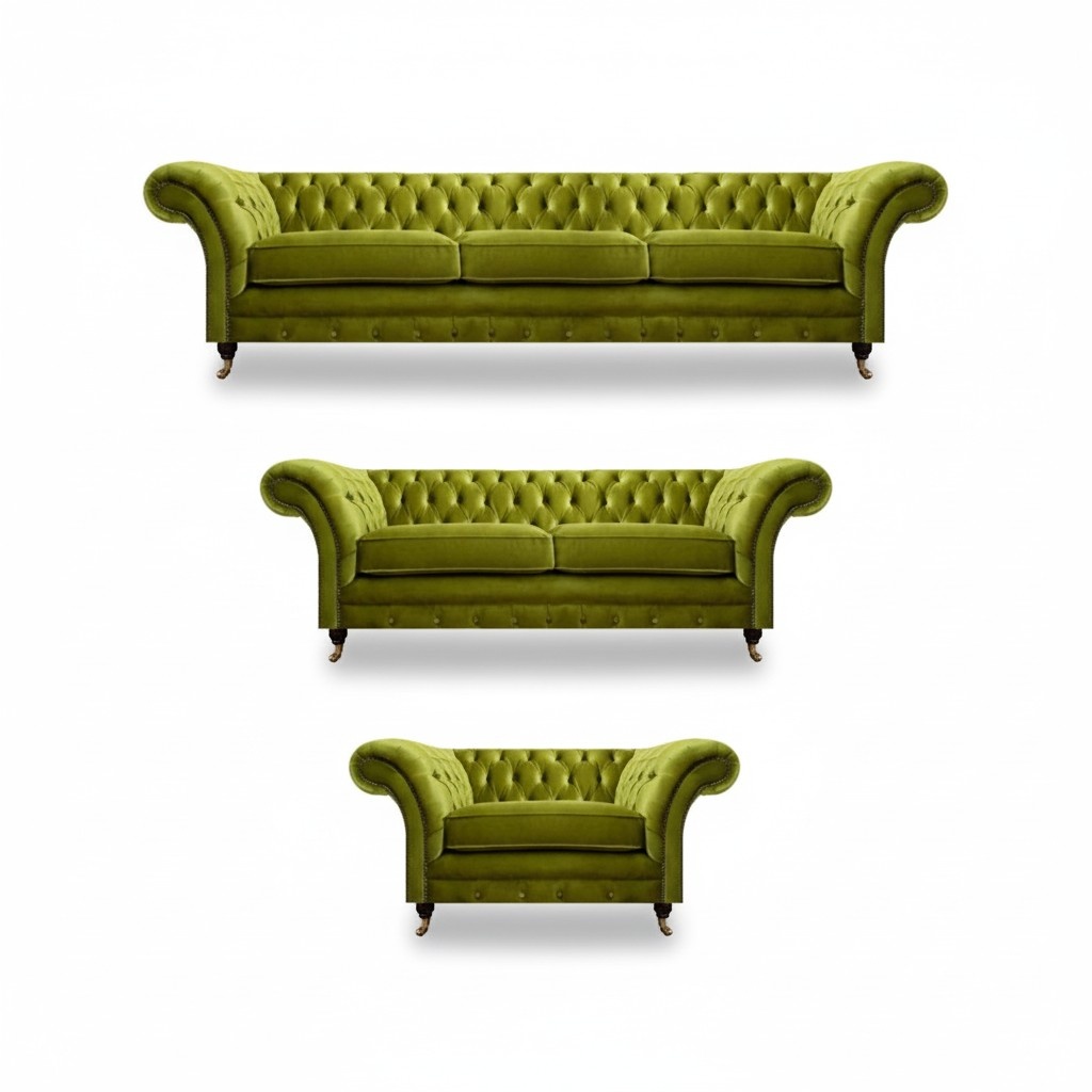 Olive green Chesterfield living room sofa set luxury 3-piece set