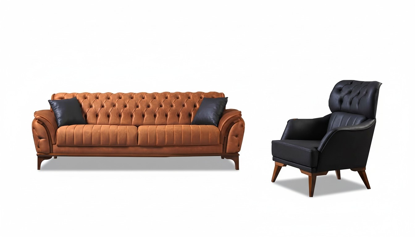 Orange-black Chesterfield set luxurious three-seater armchair 2-piece
