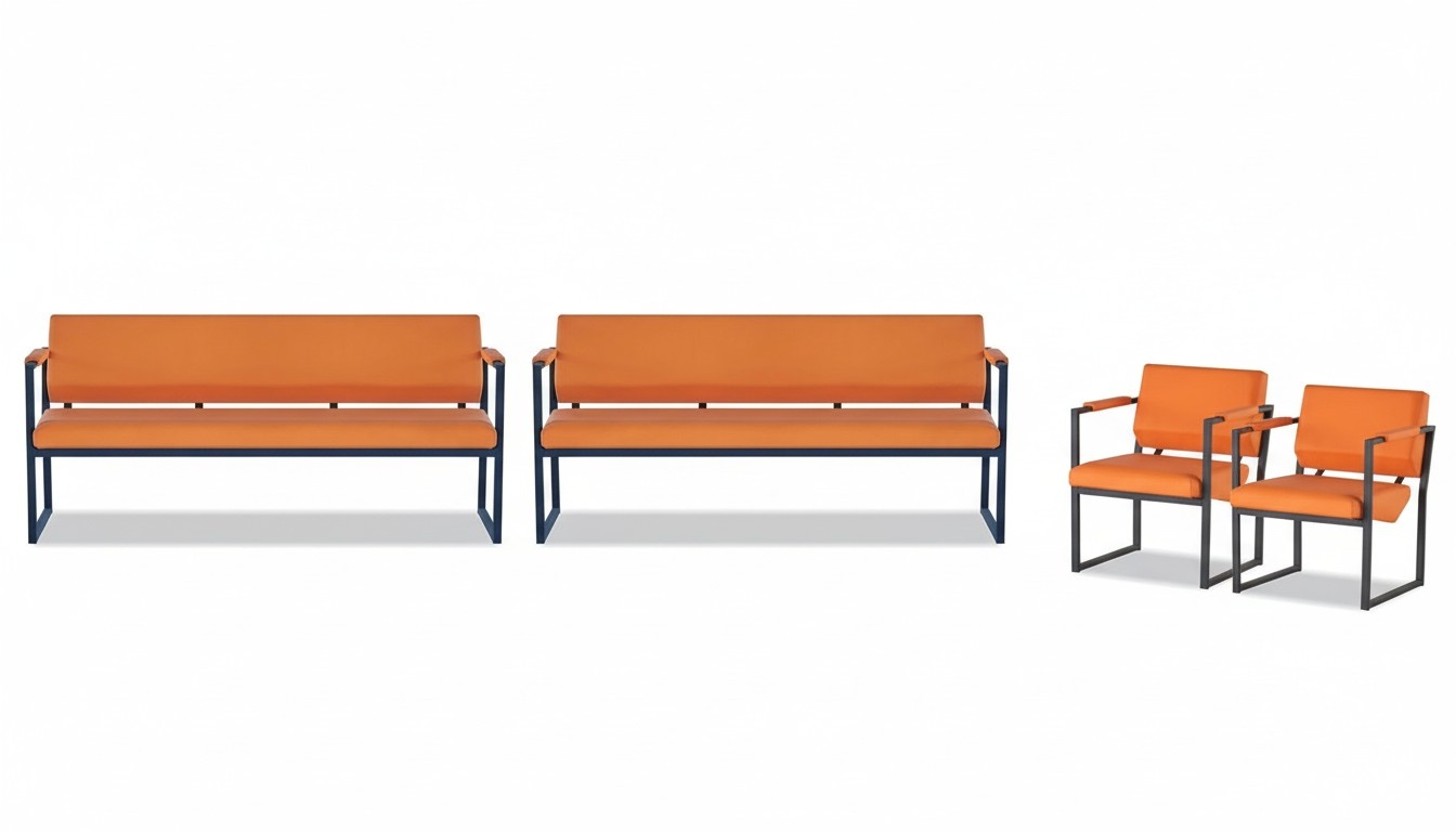 Orange-black office seating furniture faux leather benches 2 armchairs