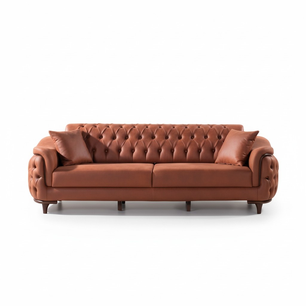 Orange Chesterfield Couch Three Seater Sofa Velvet Wood Seat Upholstery