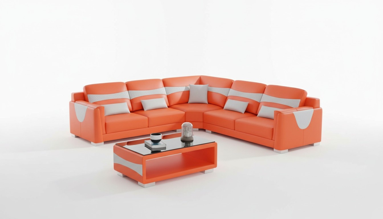 Orange design corner set leather sofa corner sofa L shape couch sofa leather